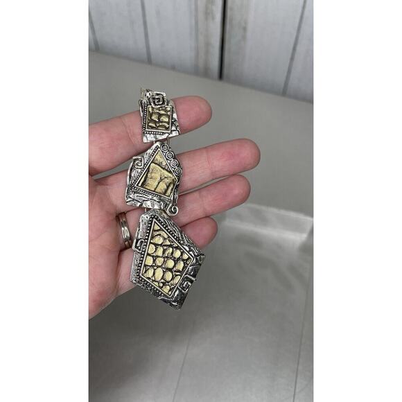 Two Tone Gold Silver Asymmetrical Necklace Pendant Statement Piece Unique - Picture 1 of 4